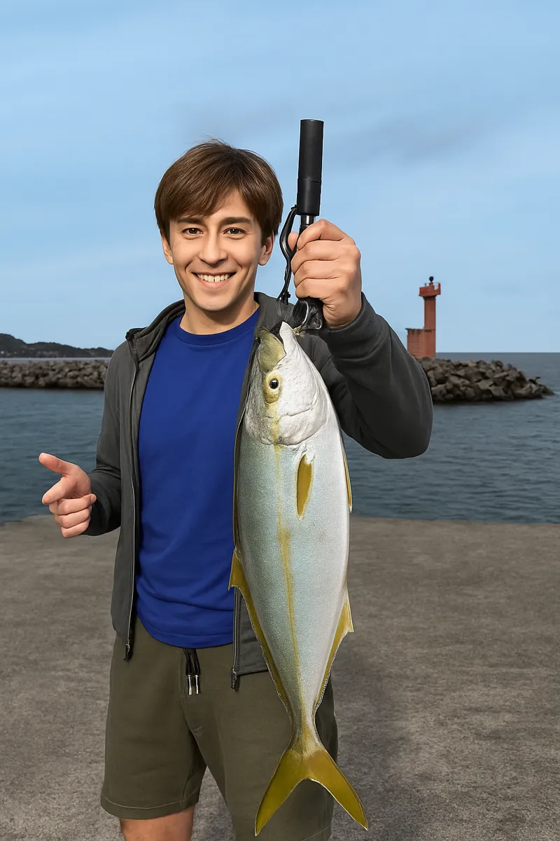 国東港でヤズの釣果を得た男性.webp