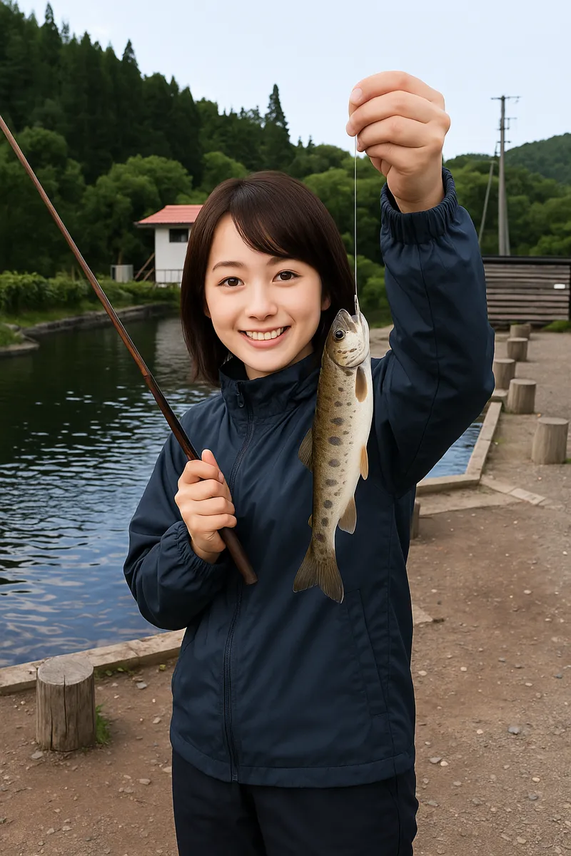 地蔵原釣り堀センターでヤマメの釣果を得た西岡.webp