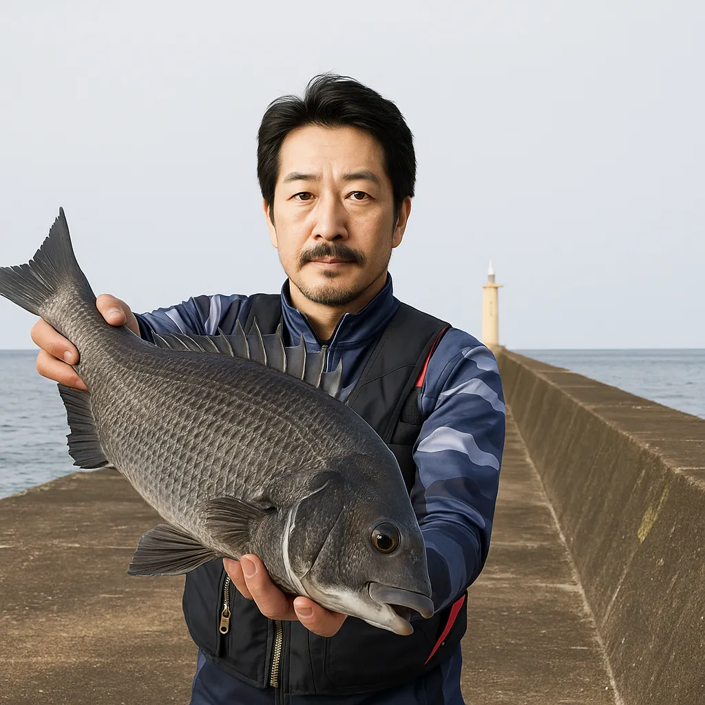 坂ノ市一文字でチヌの釣果を得た佐々木.webp