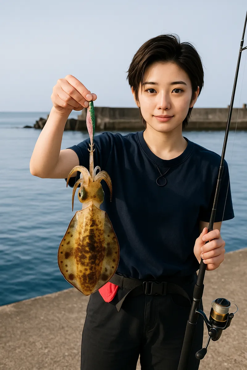 堅苔沢漁港でアオリイカの釣果を得た佐伯.webp