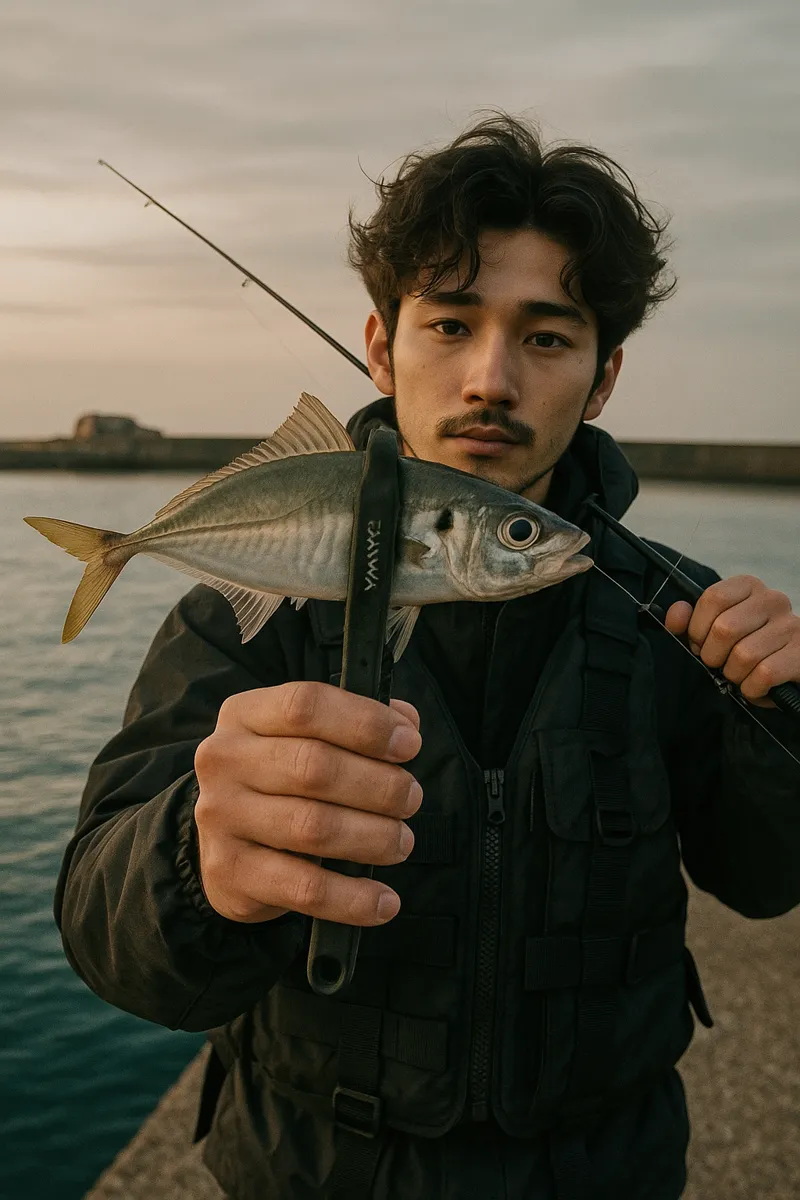 堅苔沢漁港でアジの釣果を得た安城.webp