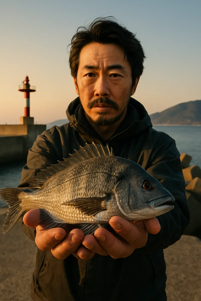 堅苔沢漁港でクロダイの釣果を得た佐々木.webp