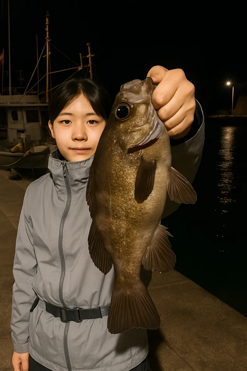 堅苔沢漁港でメバルの釣果を得た森永.webp