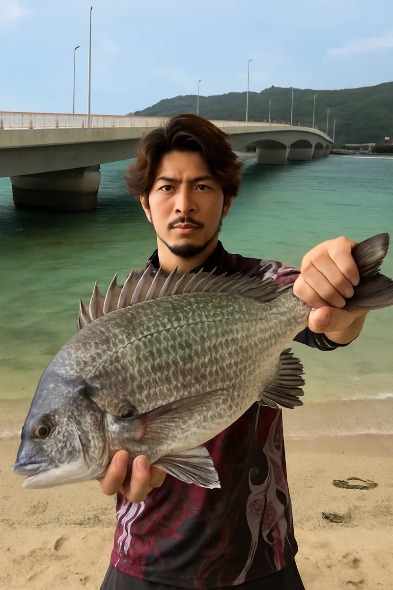 塩屋湾でチンの釣果を得た澤田.webp