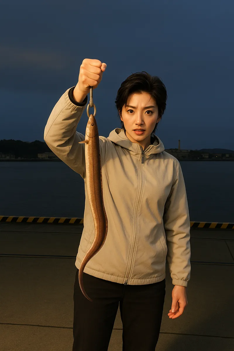 塩釜港でアナゴの釣果を得た佐伯.webp