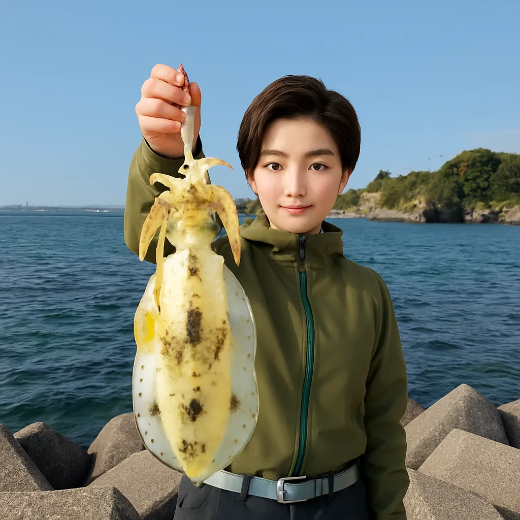 夏井漁港でアオリイカの釣果を得た佐伯.webp