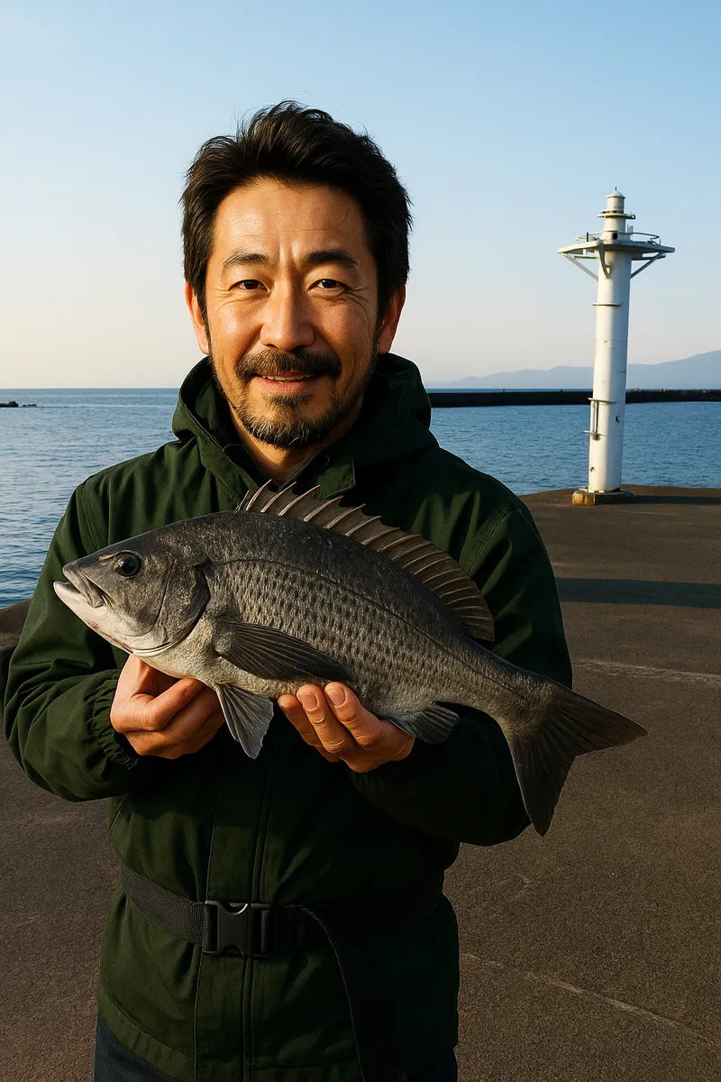 夏井漁港でチヌの釣果を得た佐々木.webp