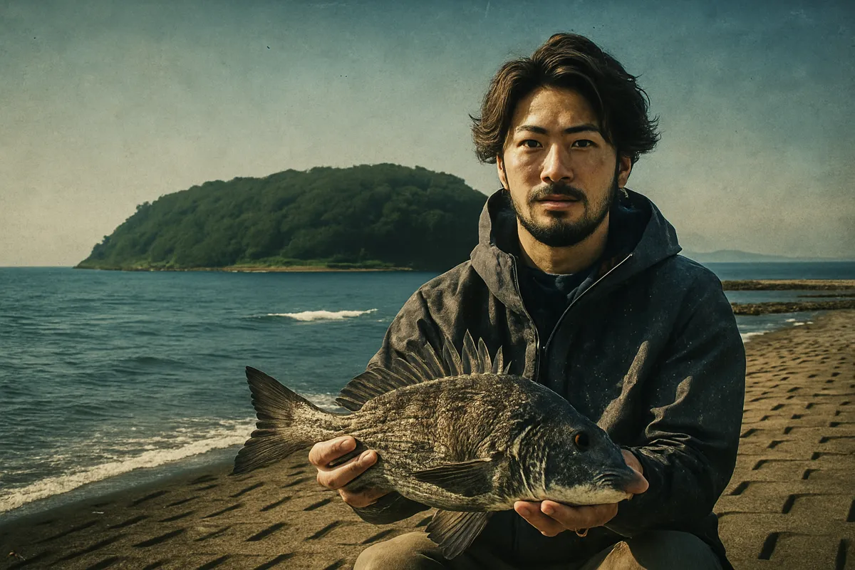 夏泊大島でクロダイの釣果を得た澤田.webp