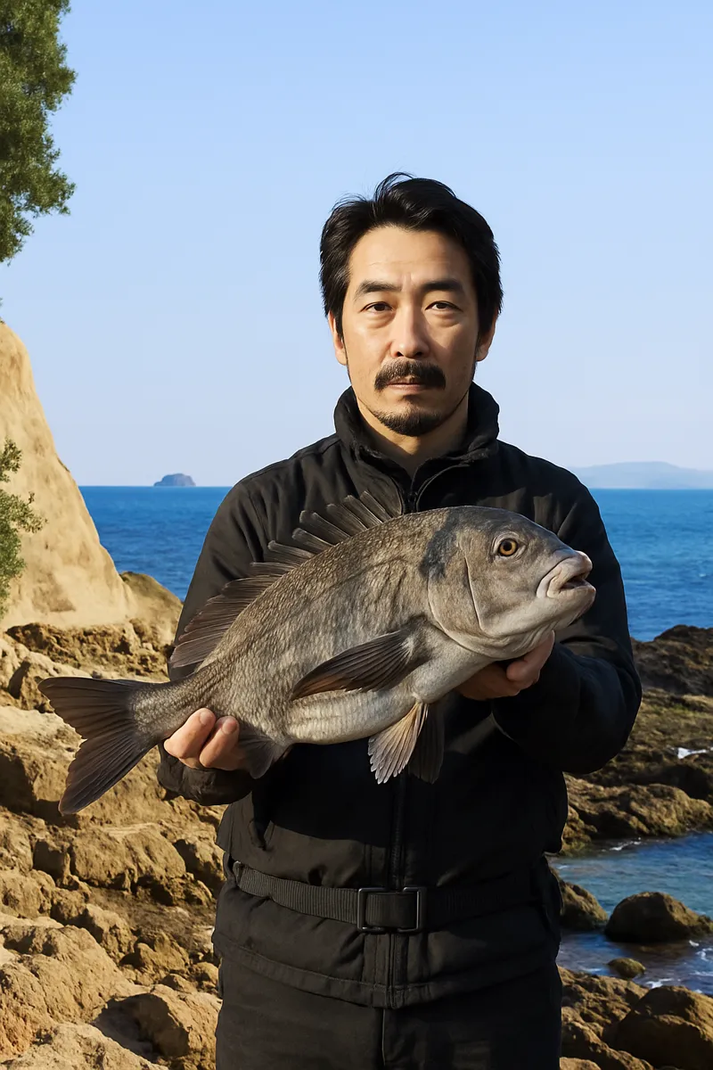 大入島でチヌの釣果を得た佐々木.webp