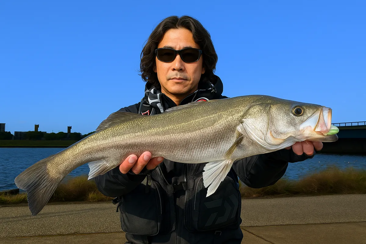 大分川河口でシーバスの釣果を得た岸本.webp