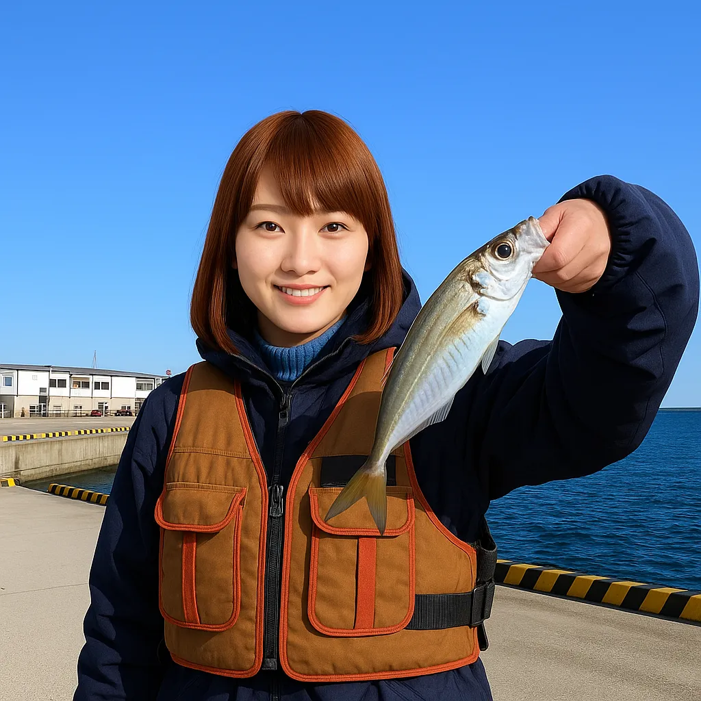 大在公共埠頭でアジの釣果を得た山際.webp