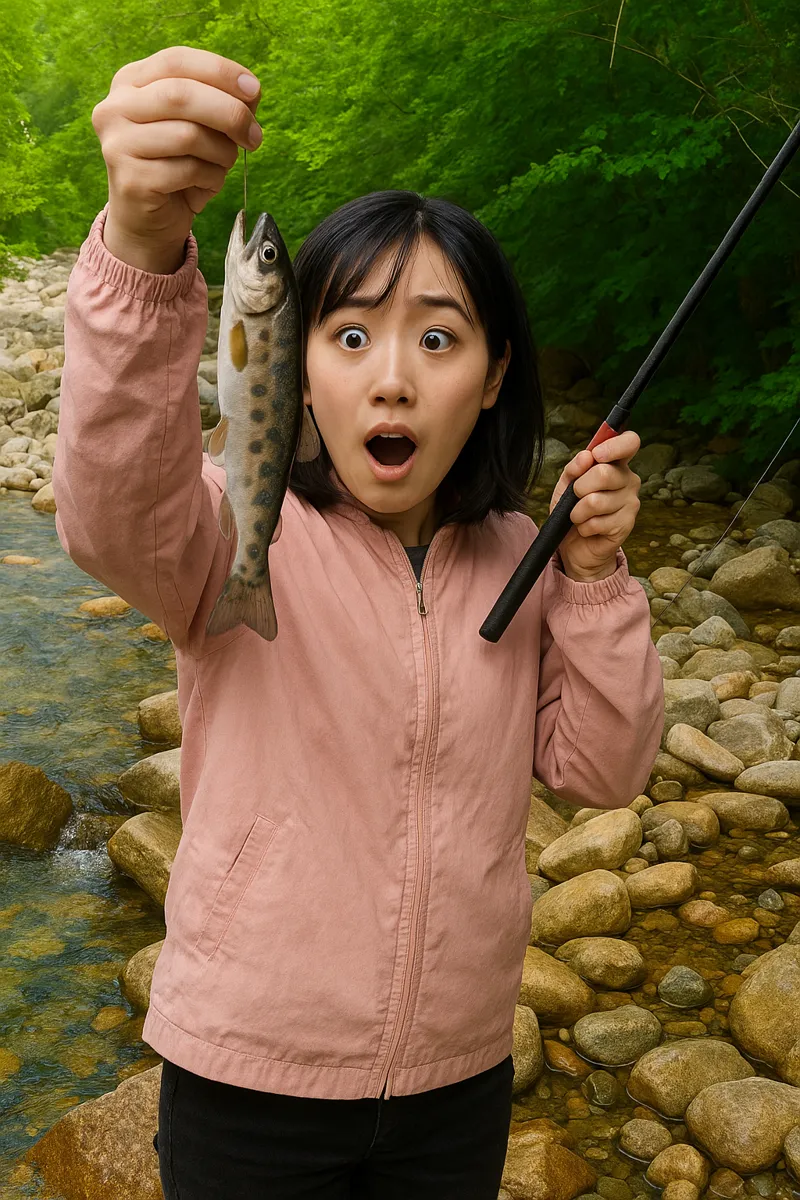 大川フィッシングパークでヤマメの釣果を得た黒川.webp