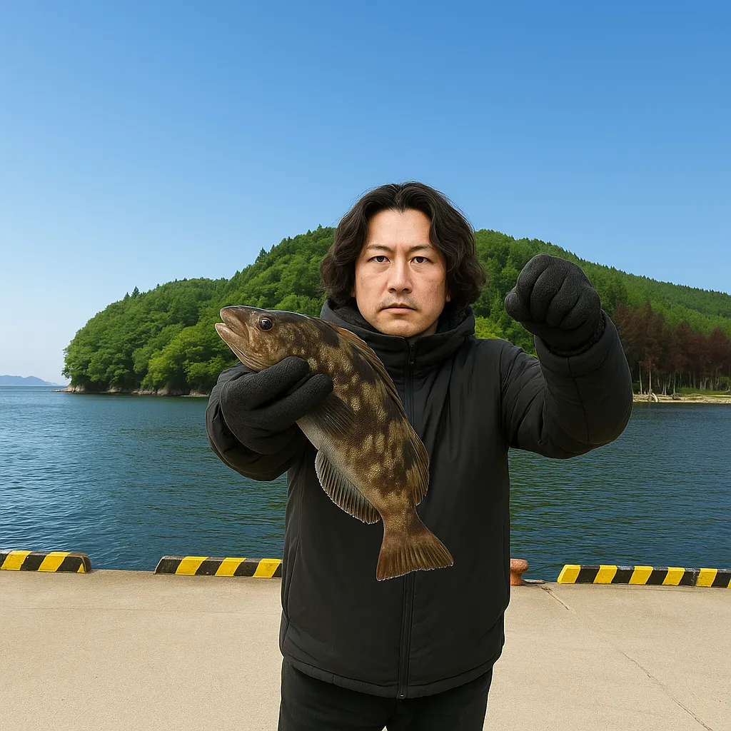 大沢漁港でアイナメの釣果を得た岸本.webp