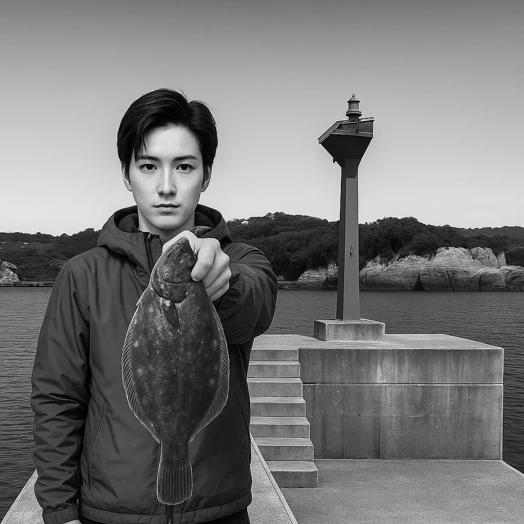 大浜漁港でカレイの釣果を得た男性.webp