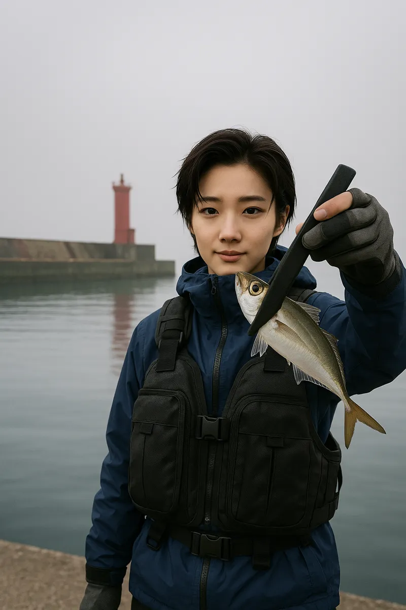 大畑漁港でアジの釣果を得た佐伯.webp
