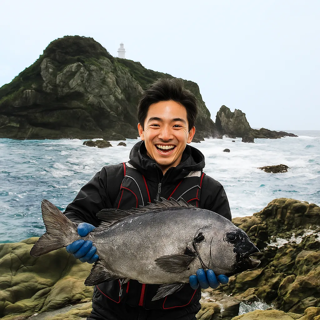 大輪島でイシダイの釣果を得た男性.webp