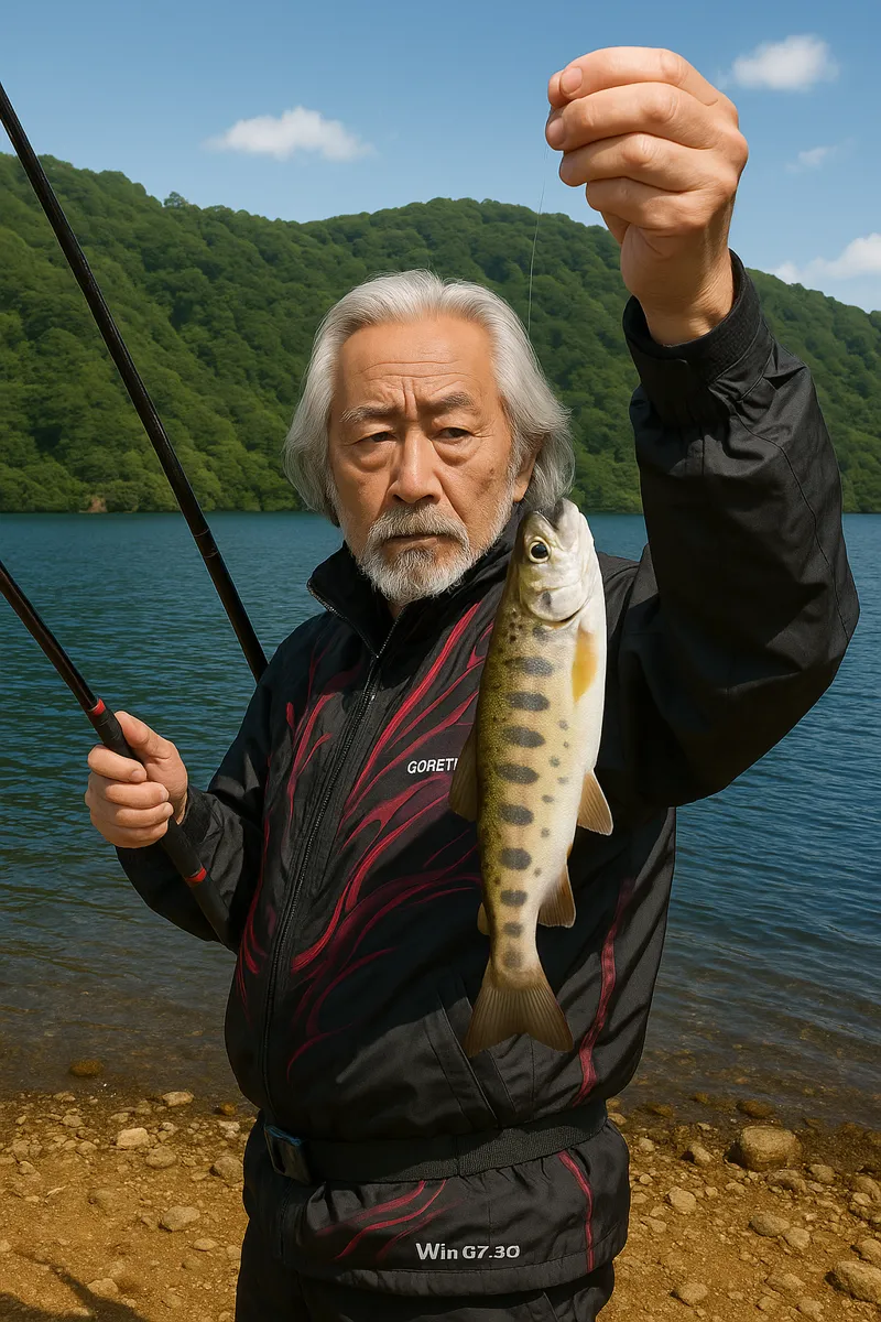 大鳥池でヤマメの釣果を得た米田.webp