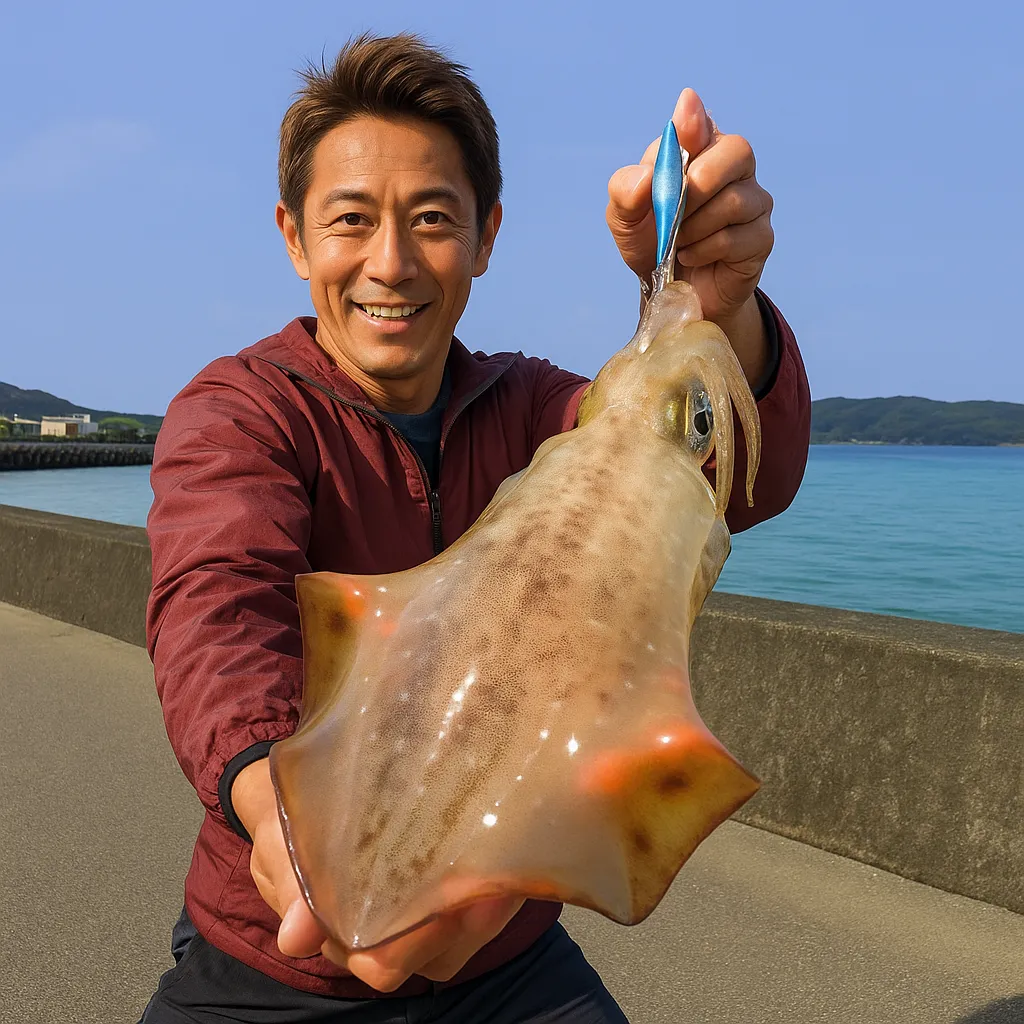 奄美大島でアオリイカの釣果を得た亀岡.webp