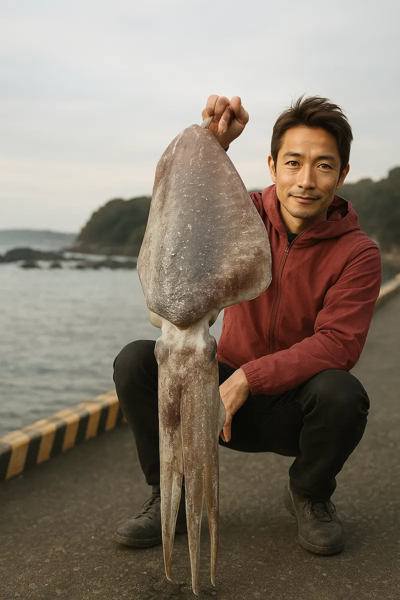 奄美大島でコブシメの釣果を得た亀岡.webp
