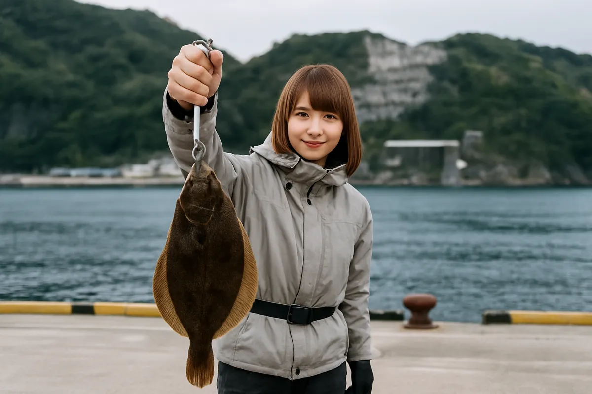 女川港でカレイの釣果を得た山際.webp