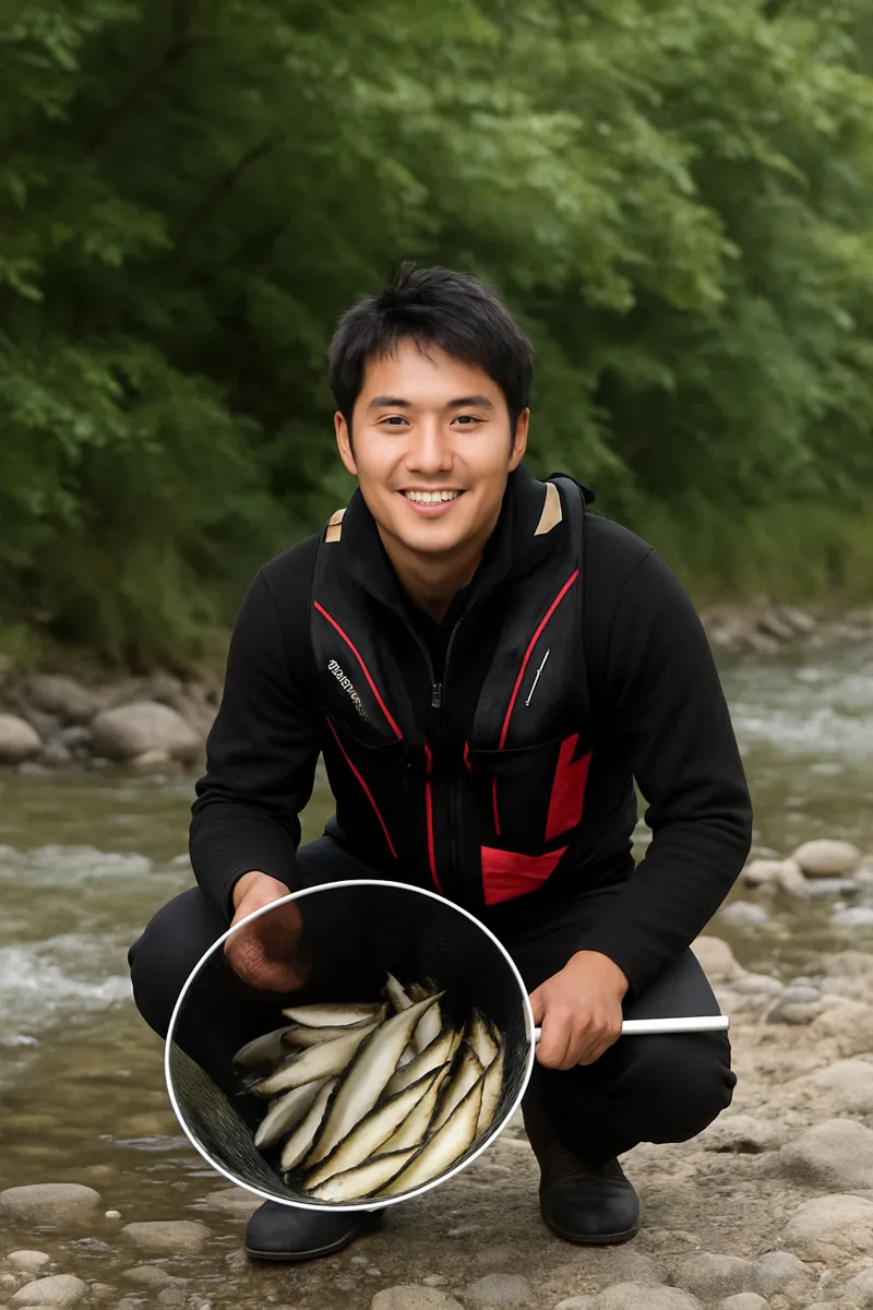 子吉川でアユの釣果を得た新崎.webp