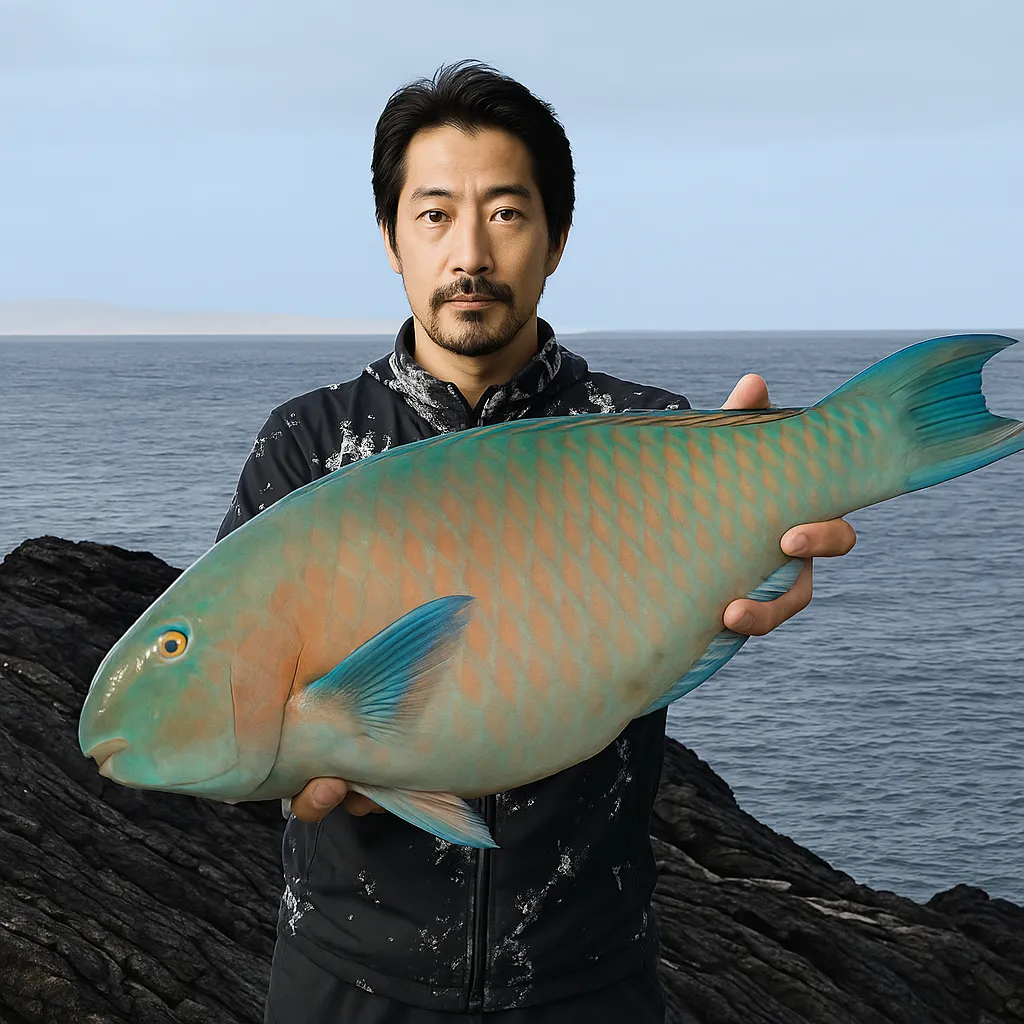 宇嘉の磯でイラブチャーの釣果を得た佐々木.webp