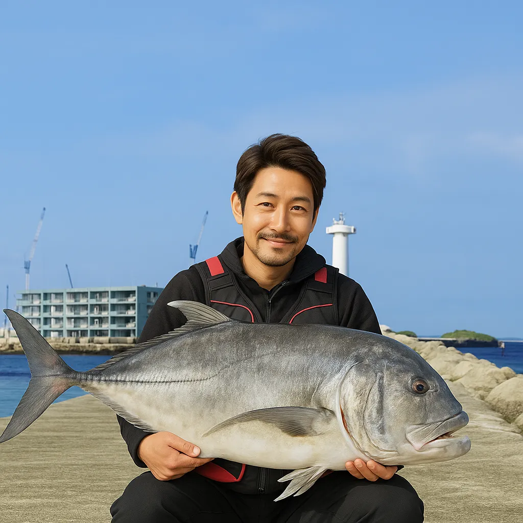 宜野湾マリーナでガーラの釣果を得た広岡.webp