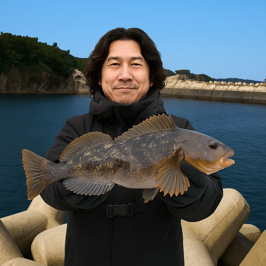室浜漁港でアイナメの釣果を得た岸本.webp