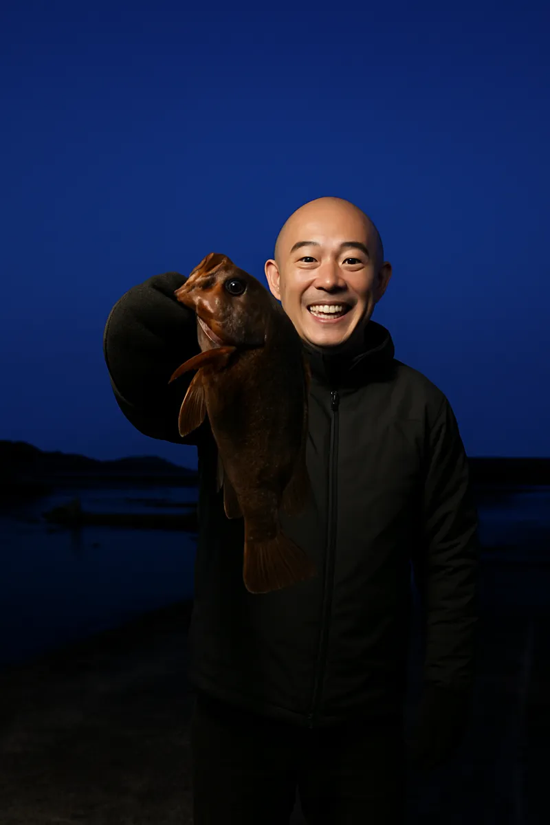 室浜漁港でソイの釣果を得たがんだま君.webp