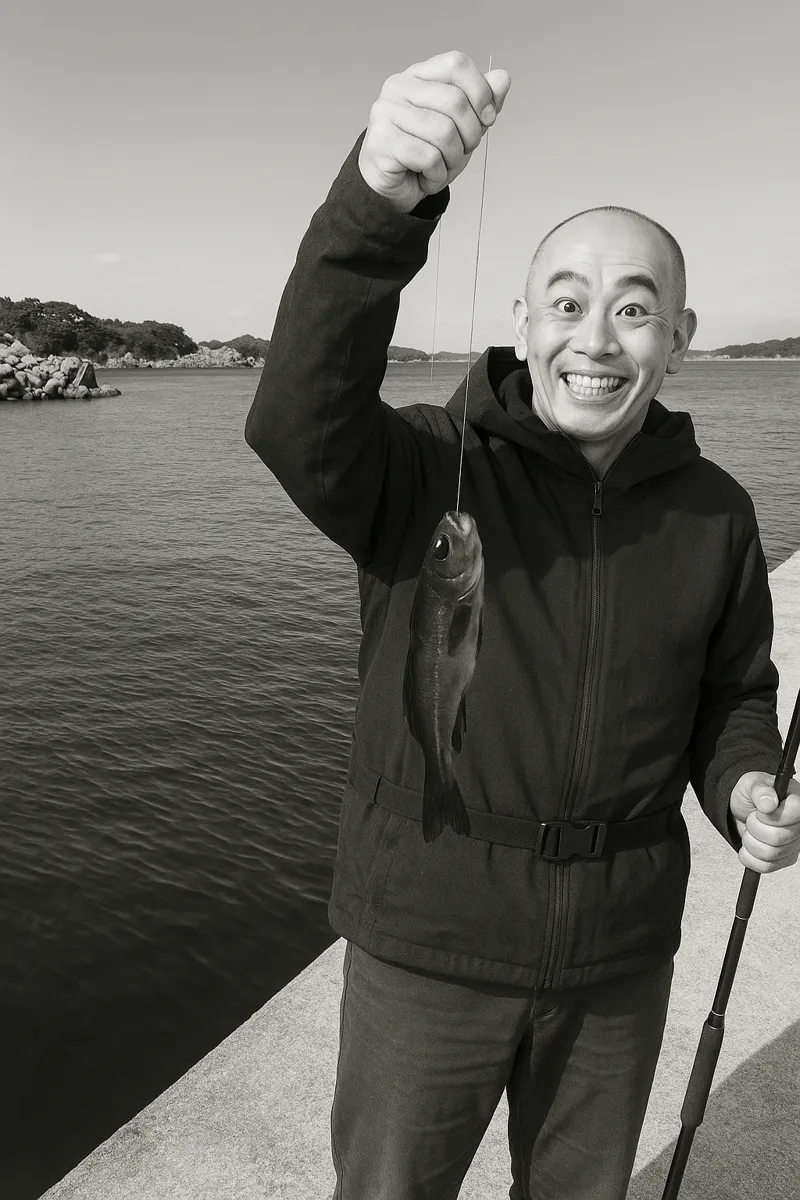 室浜漁港でドンコの釣果を得たがんだま君.webp