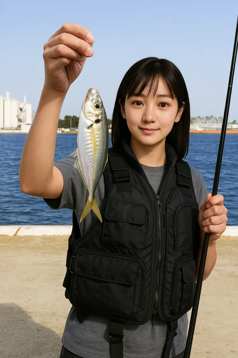 宮崎港でアジの釣果を得た国生.webp