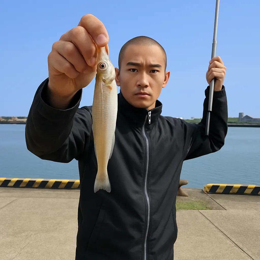 宮崎港でシロギスの釣果を得た男性.webp