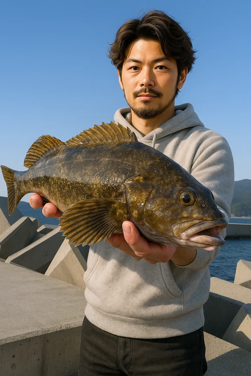 寄磯漁港でアイナメの釣果を得た澤田.webp