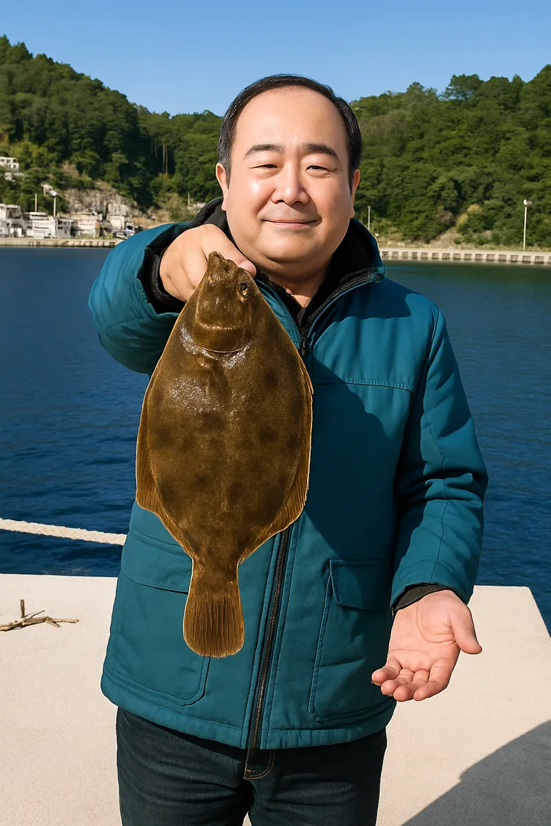 寄磯漁港でカレイの釣果を得た持田.webp