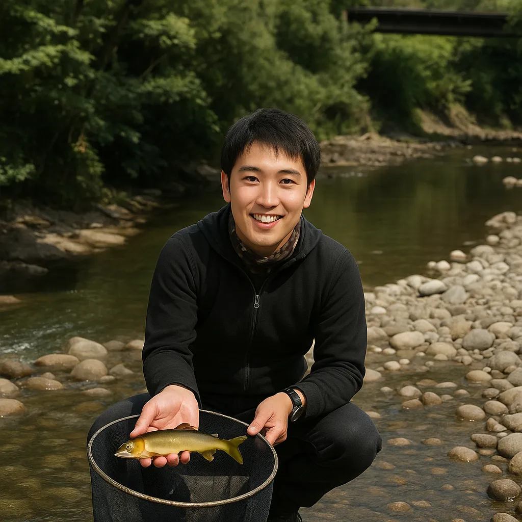 寒河江川でアユの釣果を得た新崎.webp