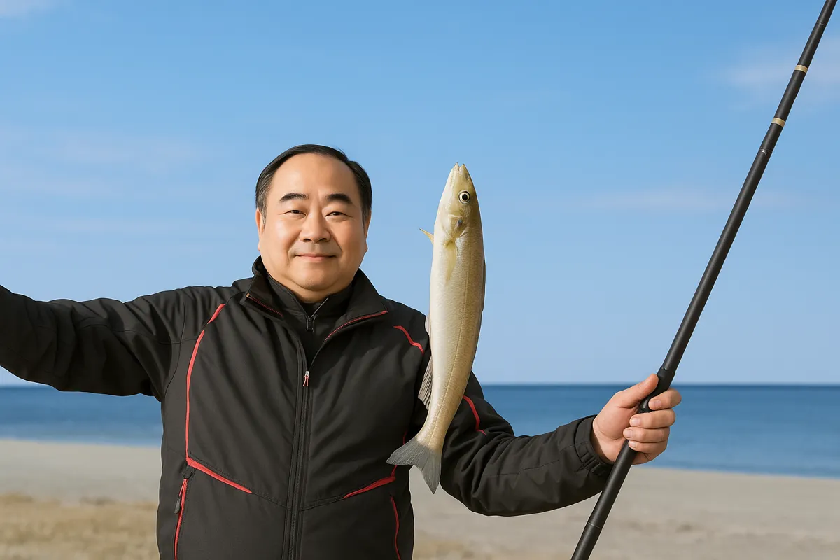 小丸川河口でシロギスの釣果を得た持田.webp