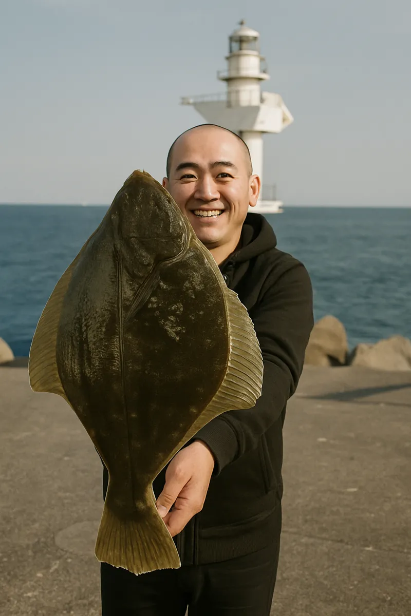 小田野沢漁港でイシガレイの釣果を得たがんだま君.webp