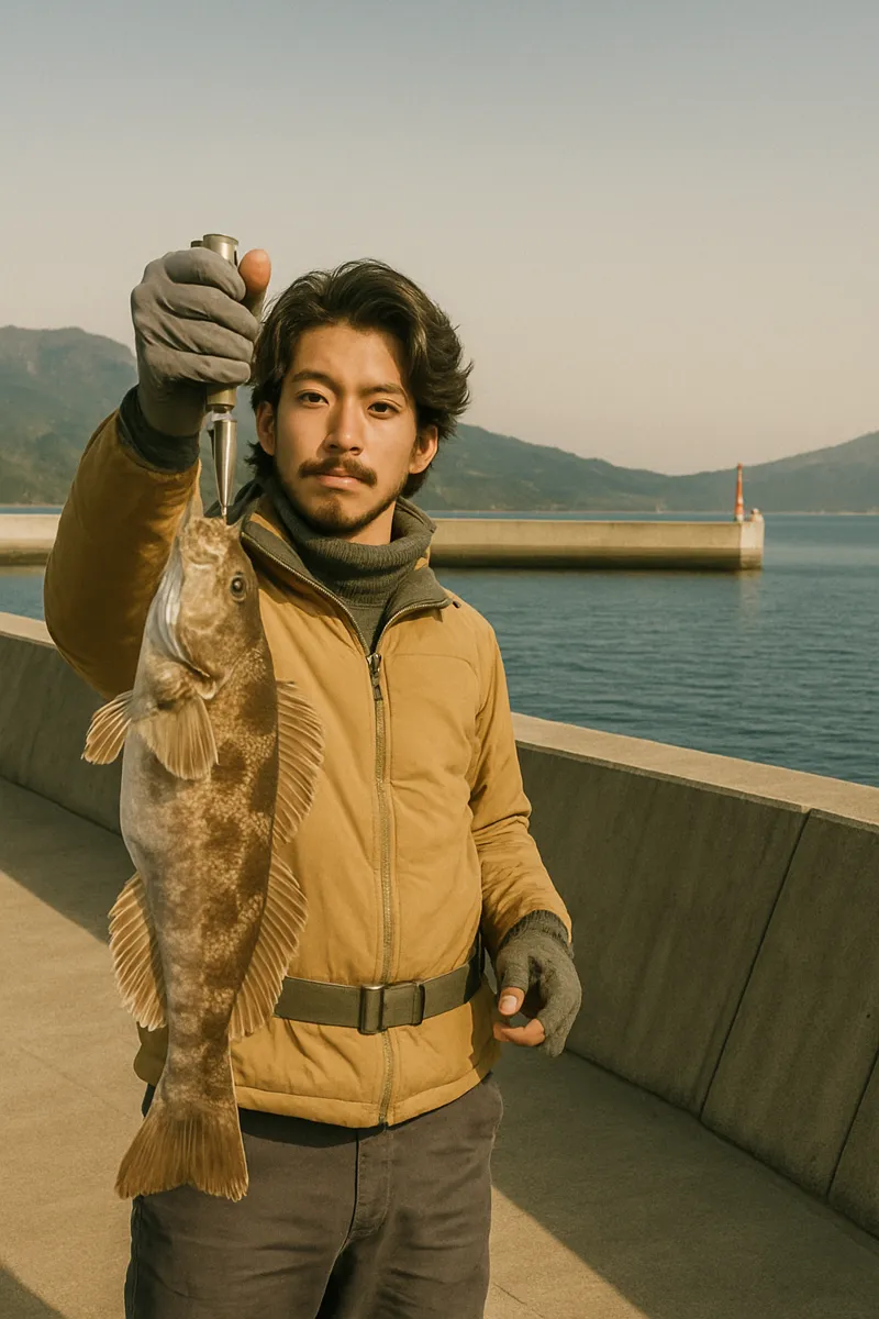 小石浜漁港でアイナメの釣果を得た澤田.webp