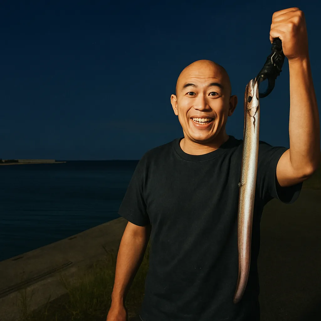 小祝漁港でアナゴの釣果を得たがんだま君..webp