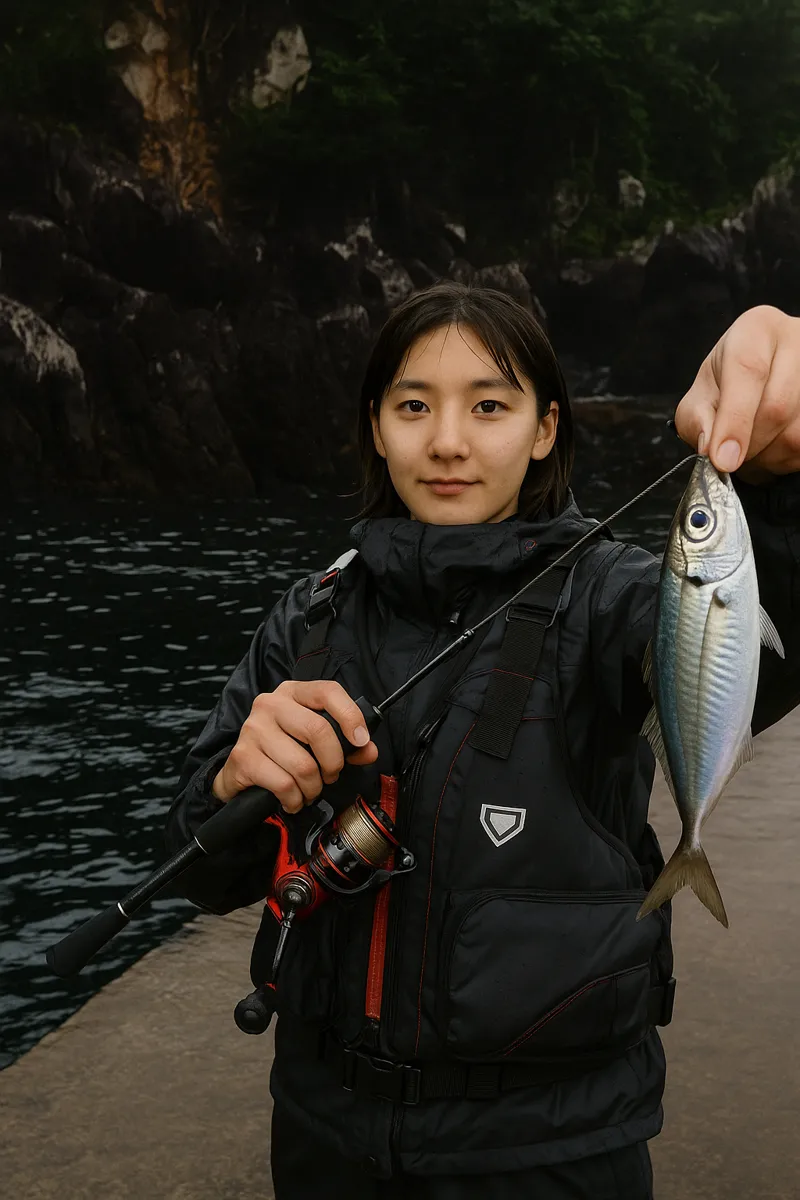 小路漁港でアジの釣果を得た森永.webp