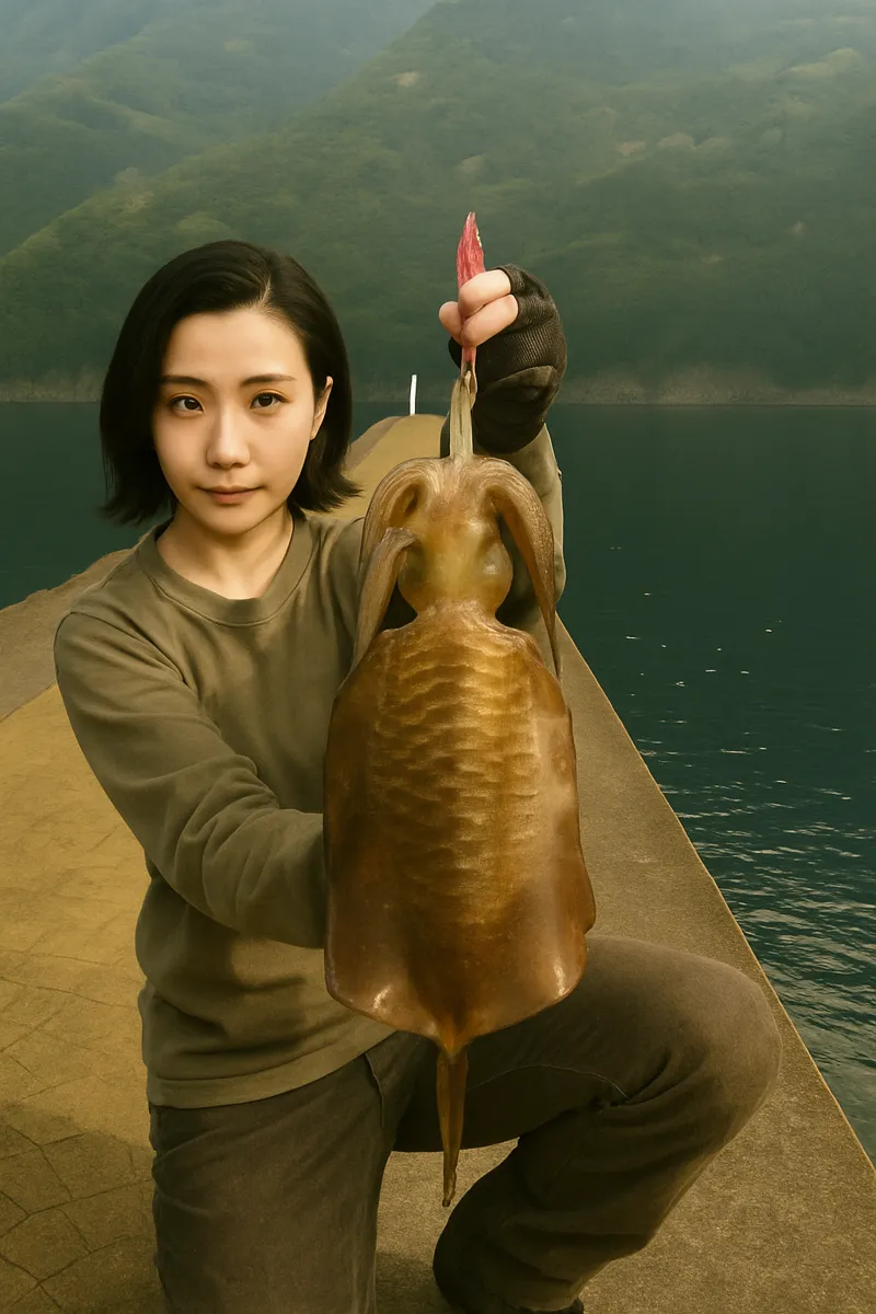 尾浦港でアオリイカの釣果を得た八重田.webp