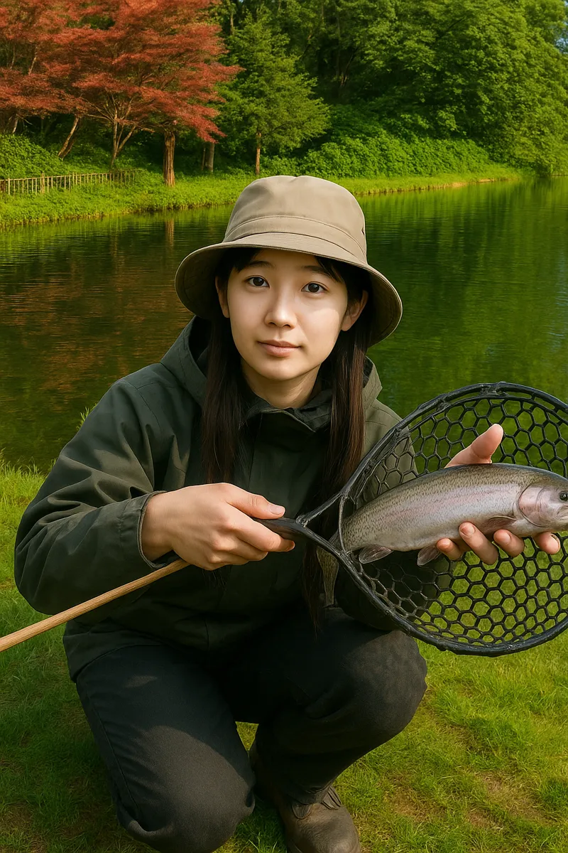 岩姫フィッシングでニジマスの釣果を得た森永.webp