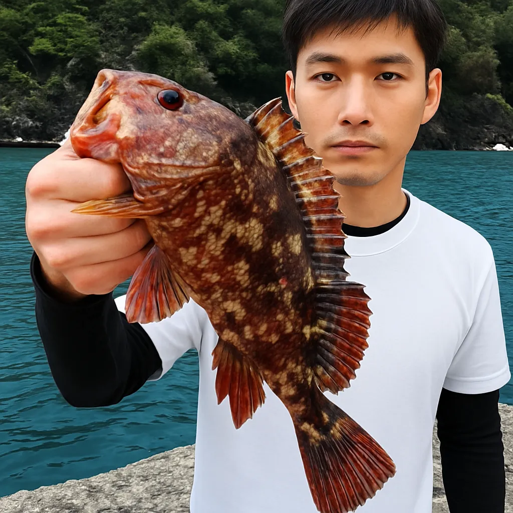 島泊港でカサゴの釣果を得た男性.webp