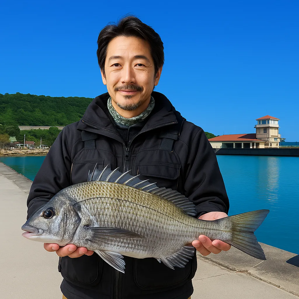 平安座漁港でチヌの釣果を得た佐々木.webp