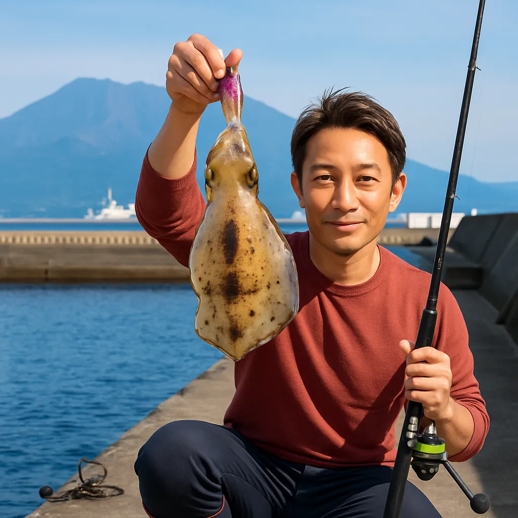 平川ヨットハーバーでアオリイカの釣果を得た亀岡.webp