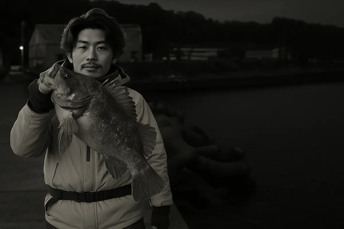 平田漁港でソイの釣果を得た澤田.webp