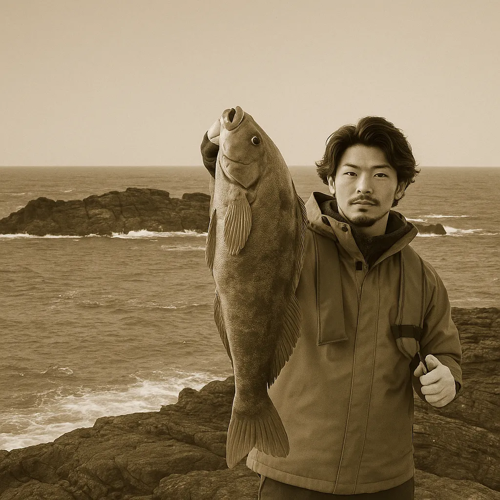 御崎岬でアイナメの釣果を得た澤田.webp