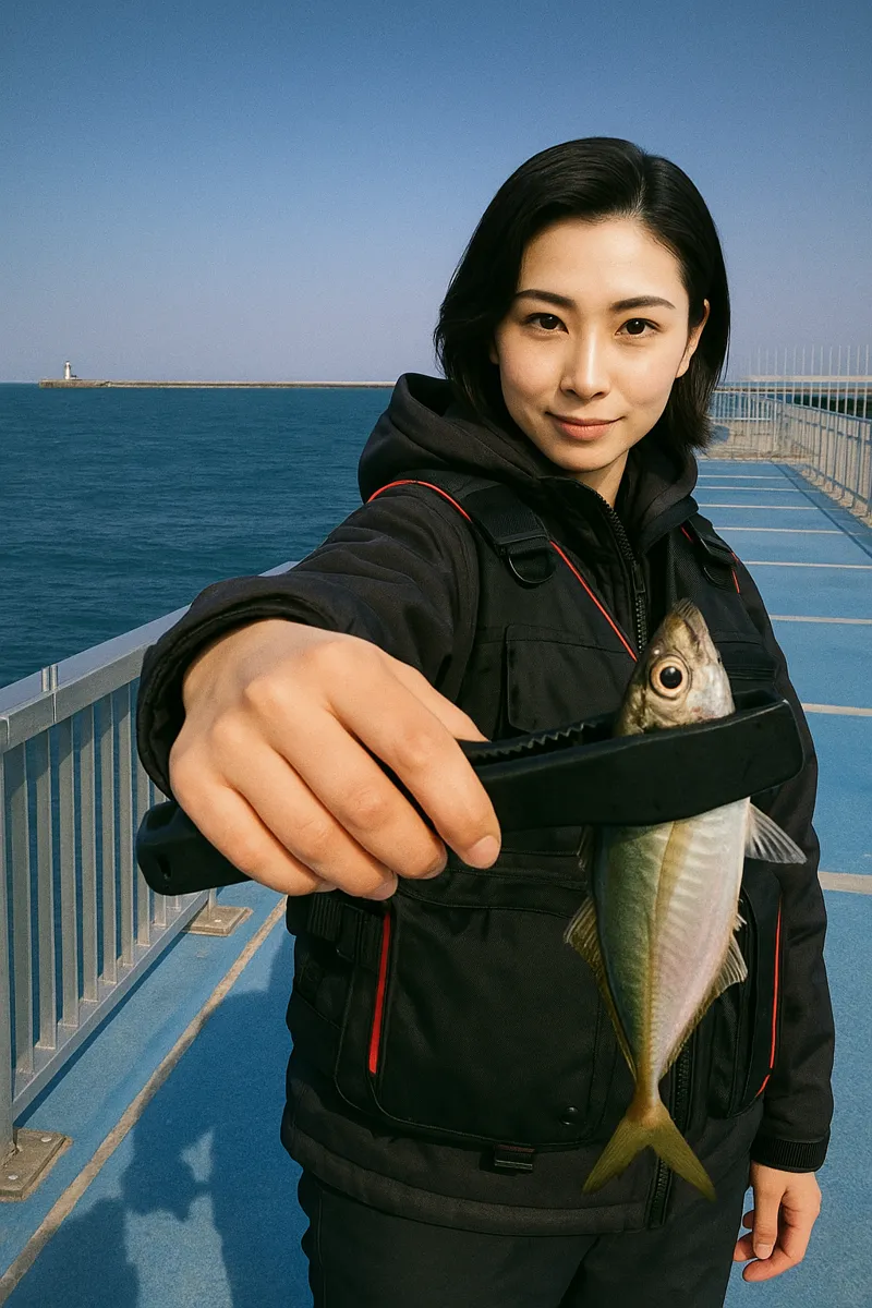 新地海釣り公園でアジの釣果を得た八重田.webp