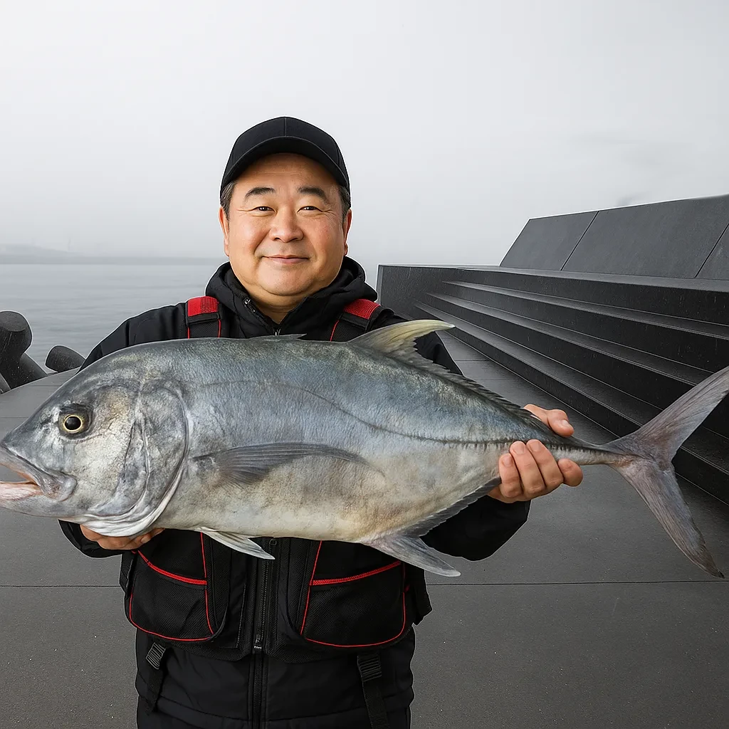 新宜野湾漁港でガーラの釣果を得た持田.webp