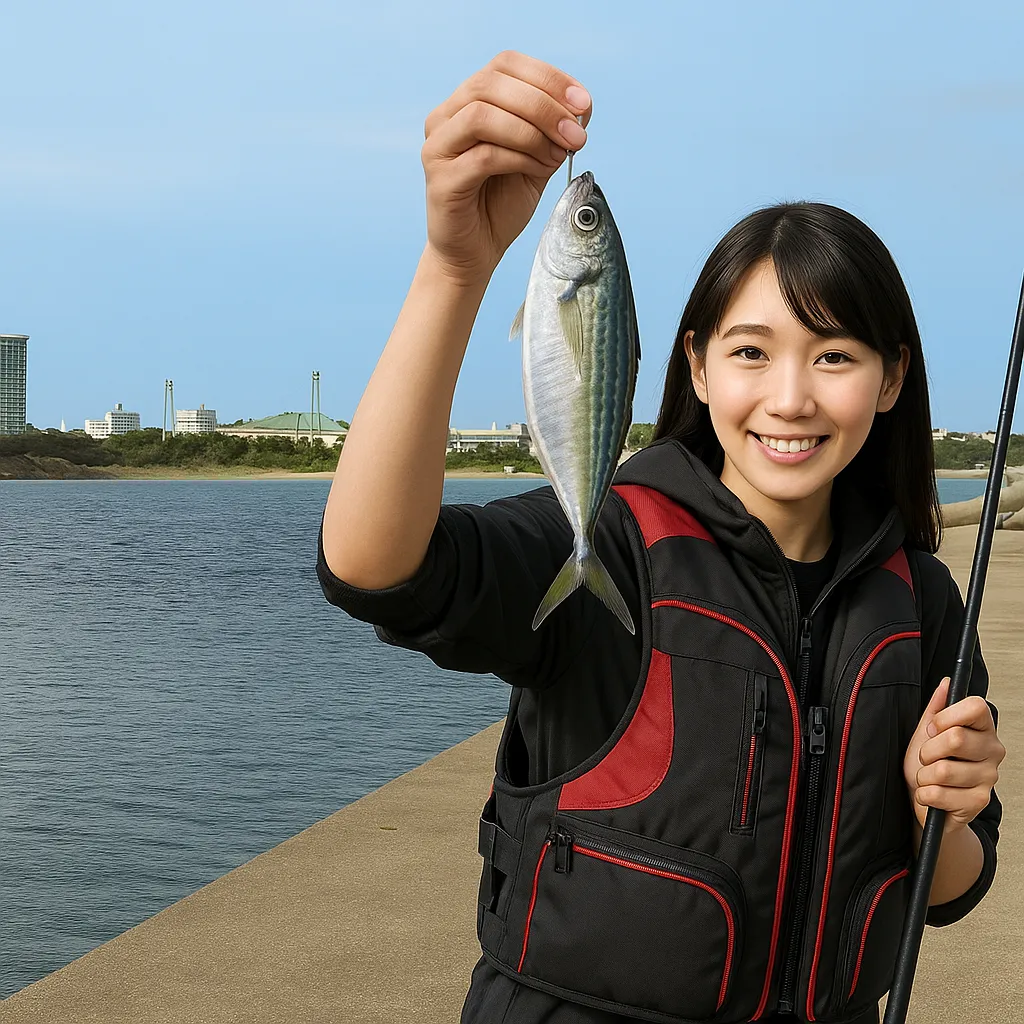 新宜野湾漁港でグルクマの釣果を得た黒川.webp